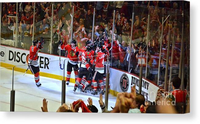 Blackhawks Canvas Print featuring the photograph Overtime Game Winner by Melissa Jacobsen
