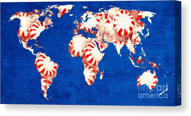Andee Design Map Canvas Print featuring the digital art Peppermint World Painting by Andee Design