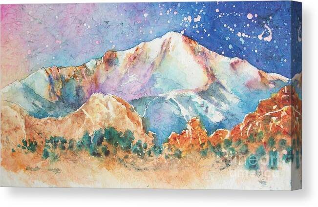 Pikes Peak Canvas Print featuring the painting Pikes Peak Over the Garden of the Gods by Carol Losinski Naylor