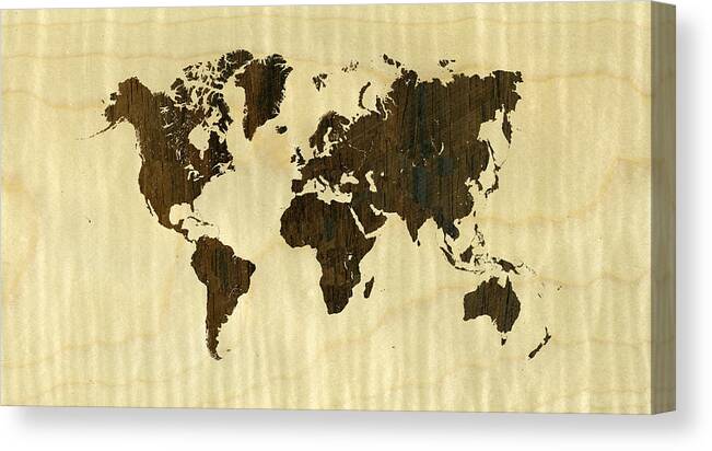 World Canvas Print featuring the digital art Rio Rosewood and Curly Maple World Map by Hakon Soreide