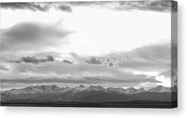 Panorama Canvas Print featuring the photograph Rocky Mountain Lookout Sunset Panorama BW by James BO Insogna