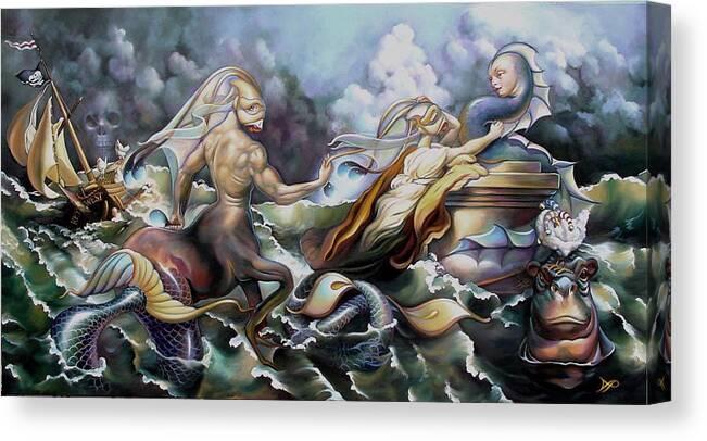 Mermaid Canvas Print featuring the painting Something Fowl Afloat Redux by Patrick Anthony Pierson