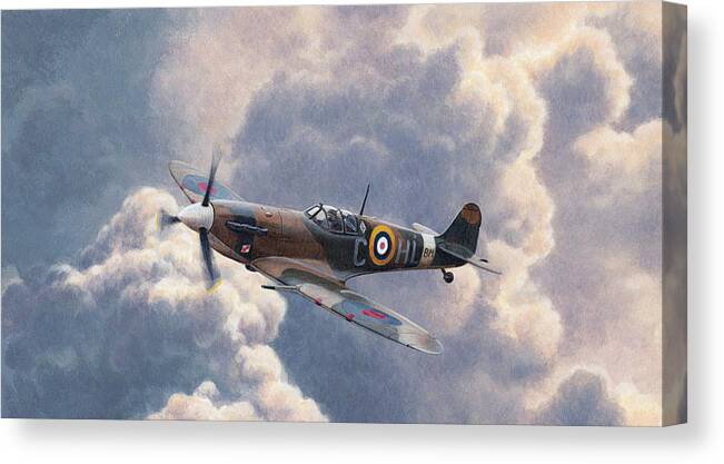 Adult Canvas Print featuring the photograph Spitfire Plane Flying In Storm Cloud by Ikon Ikon Images