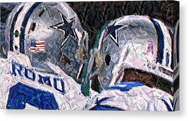 Football Canvas Print featuring the digital art Teammates by Carrie OBrien Sibley