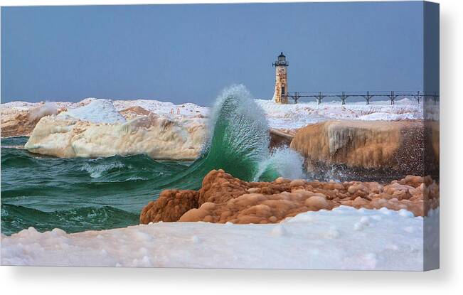 Manistee Photography Canvas Print featuring the photograph The Mermaid Tail and the Manistee Lighthouse Landscape by Steve White