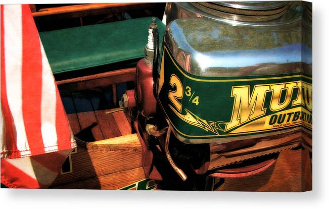 Muncie Gear Company Canvas Print featuring the photograph Two and Three Quarters HP Muncie Outboard Motor by Michelle Calkins