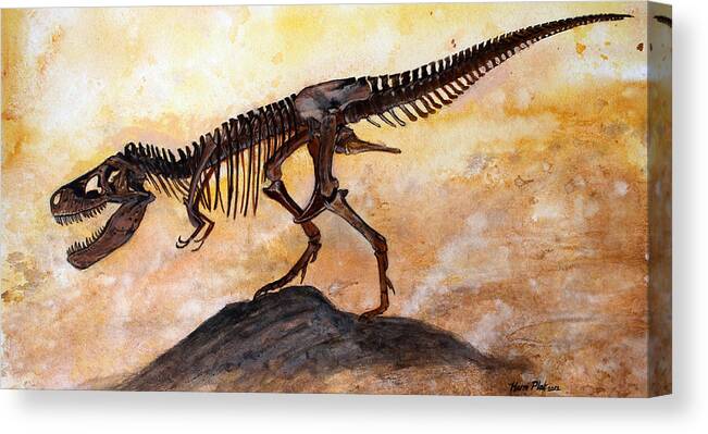 Tyrannosaurus Canvas Print featuring the painting Tyrannosaurus skeleton by Harm Plat