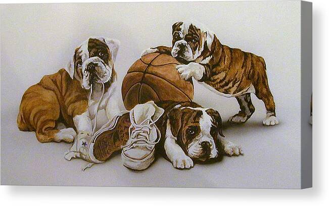 Bulldog Puppies Canvas Print featuring the painting Underdogs by Tim Joyner