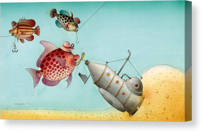 Sea Ocean Blue Azure Coral Fish Submarine Canvas Print featuring the painting Underwater Story 04 by Kestutis Kasparavicius
