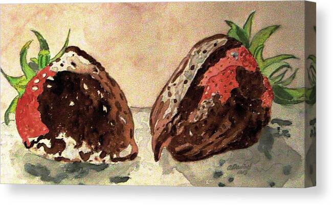 Strawberry Paintings Canvas Print featuring the painting We're Great Together Valentine by Angela Davies