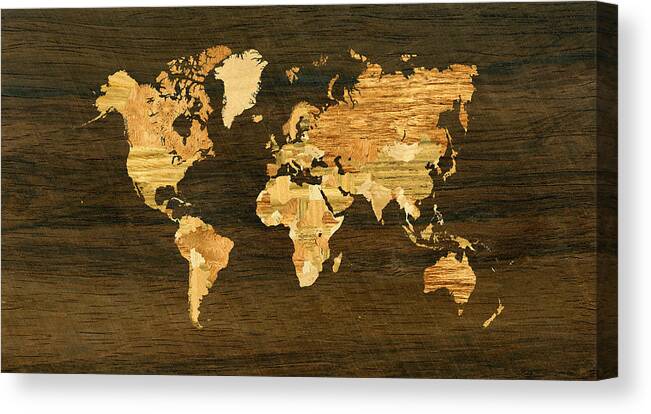 World Canvas Print featuring the digital art Wooden World Map by Hakon Soreide