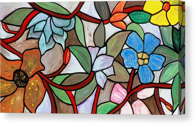 Original Canvas Print featuring the painting Stained Glass Wild Flowers by Cynthia Amaral