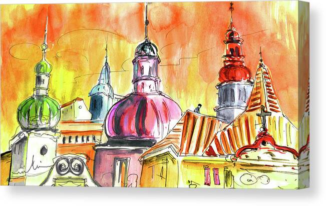 Travel Canvas Print featuring the painting The Magical Roofs of Prague 01 bis by Miki De Goodaboom