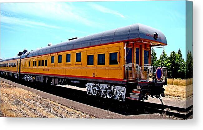 Railroad Canvas Print featuring the photograph Union Pacific Observation Car by Nick Kloepping