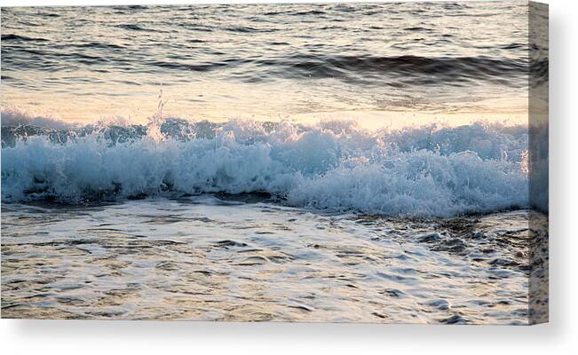 Coast Canvas Print featuring the photograph Sea waves late in the evening by Michalakis Ppalis