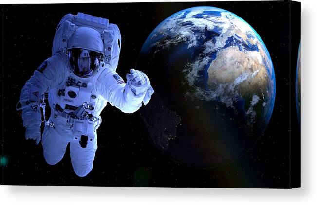 Globe Canvas Print featuring the painting Earth and Astraunot selfie #1 by Celestial Images