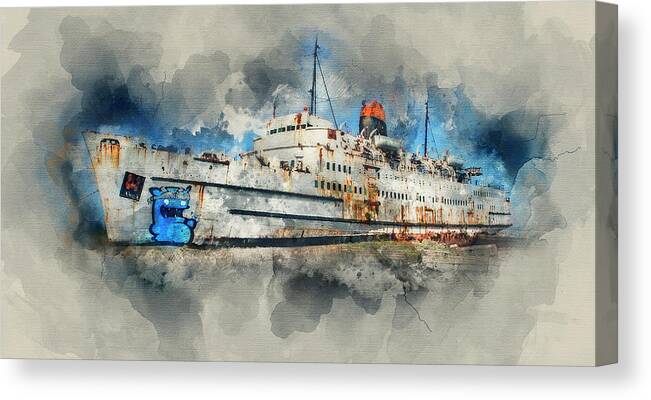 Sea Canvas Print featuring the mixed media Ghost Ship #1 by Ian Mitchell