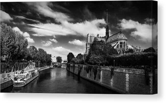 Paris Canvas Print featuring the photograph Notre Dame Cathedral and the River Seine - Paris by Barry O Carroll