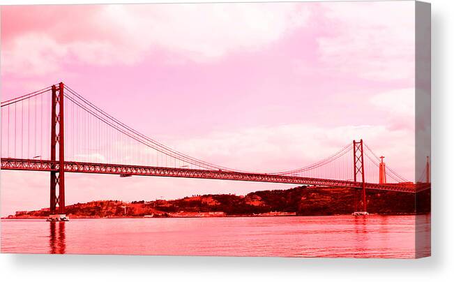 Lisbon Canvas Print featuring the photograph 25 de Abril Bridge in Crimson by Lorraine Devon Wilke