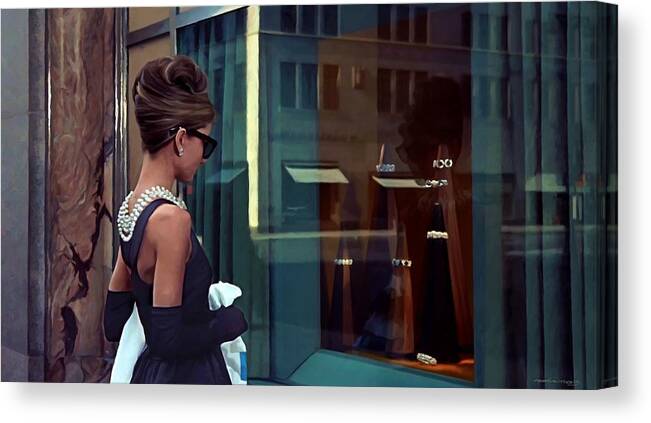 Audrey Hepburn Canvas Print featuring the digital art Audrey Hepburn @ Breakfast at Tiffanys #3 by Gabriel T Toro