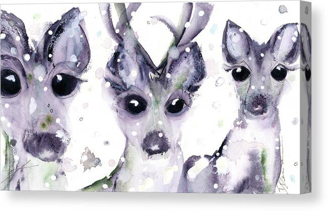 Deer Canvas Print featuring the painting 3 Snowy Deer by Dawn Derman