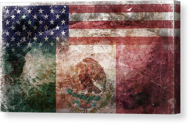 Composite Canvas Print featuring the digital art American Mexican Tattered Flag by Az Jackson