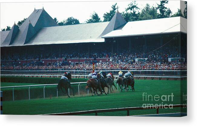 Saratoga Racetrack Canvas Print featuring the photograph Around the Turn by Marc Bittan