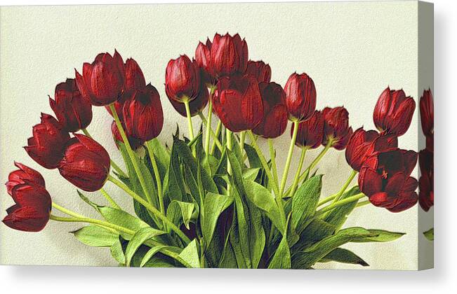 Tulips Canvas Print featuring the photograph Array of Red Tulips by Nadalyn Larsen
