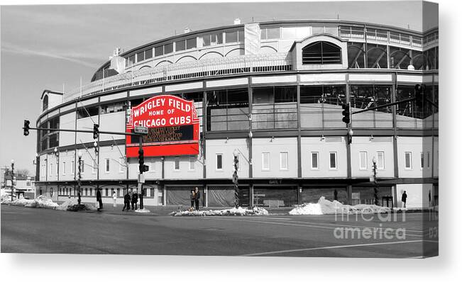 Wrigley Field Canvas Print featuring the photograph B-W Wrigley 100 Years Young by David Bearden