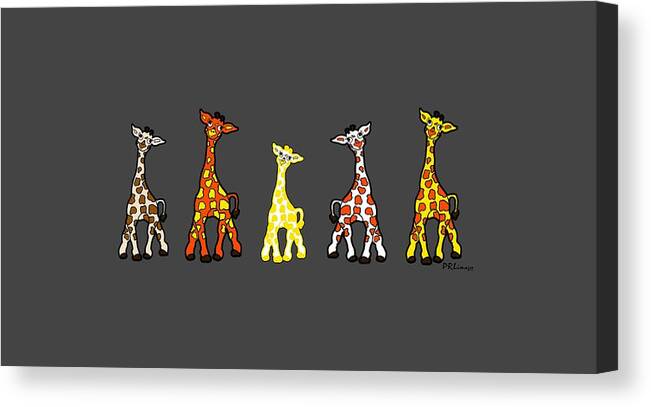 Giraffes Canvas Print featuring the drawing Baby Giraffes In A Row by Rachel Lowry