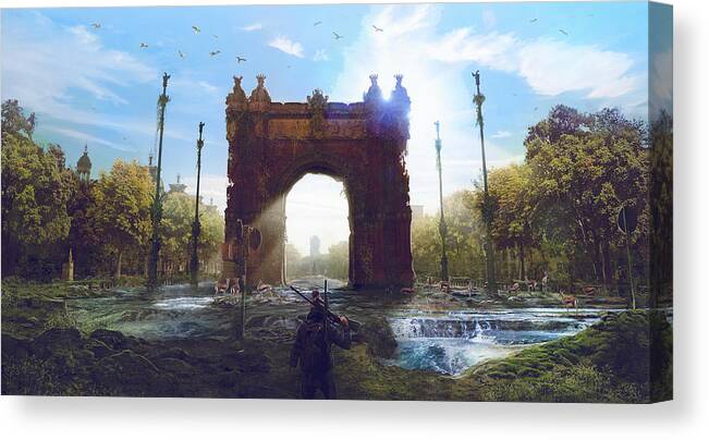 Sciencie Fiction Canvas Print featuring the painting Barcelona Aftermath Arc de Triomf by Guillem H Pongiluppi