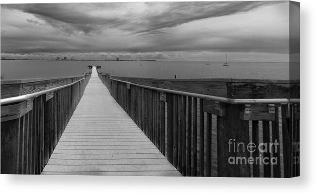 Clouds Canvas Print featuring the photograph Bay Pier by Metaphor Photo