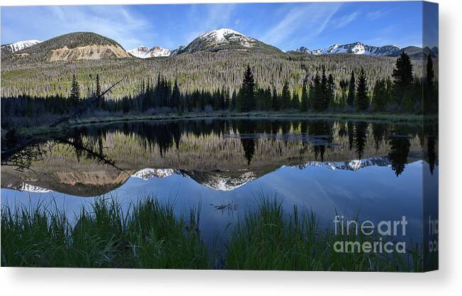 Rocky Mountain National Park; Water Reflection Canvas Print featuring the photograph Beaver Pond Reflection by Jim Garrison