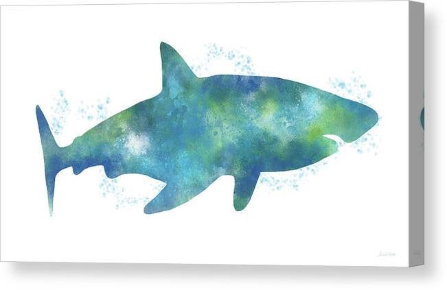 Watercolor Canvas Print featuring the painting Blue Watercolor Shark- Art by Linda Woods by Linda Woods