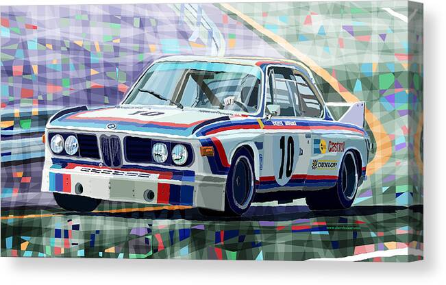 Automotive Canvas Print featuring the digital art BMW 3 0 CSL 1st SPA 24hrs 1973 Quester Hezemans by Yuriy Shevchuk