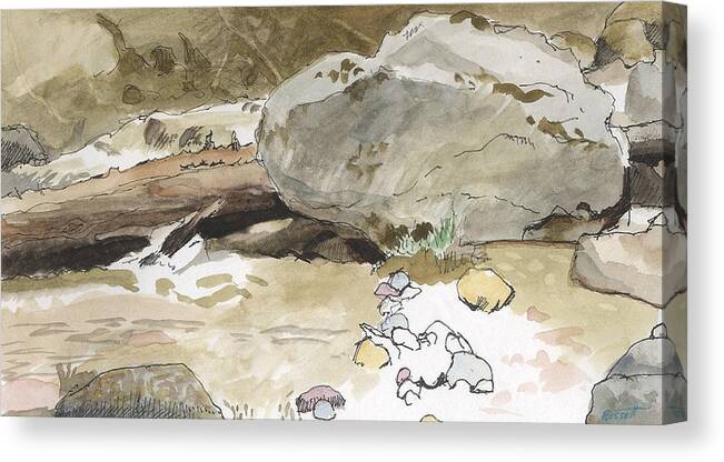 Creek Canvas Print featuring the painting Boulder at Snow Creek by Robert Bissett