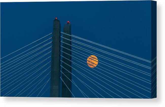 Moon Canvas Print featuring the photograph Bridge Moon by Jerry Cahill