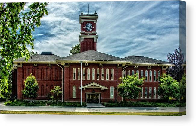 Bryan Hall Canvas Print featuring the photograph Bryan Hall Clock Tower by Ed Broberg