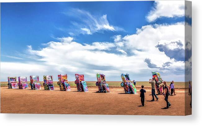 Cadillac Ranch Canvas Print featuring the painting Route 66 Cadillac Ranch by Christopher Arndt