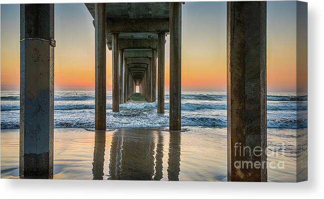 Beach Canvas Print featuring the photograph Down Under Scripp's Pier by David Levin