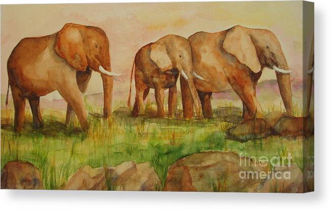 Elephant Canvas Print featuring the painting Elephant Parade by Vicki Housel