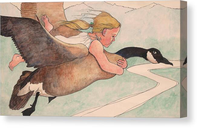 Girl Canvas Print featuring the painting Emily and the Goose by Robert Bissett