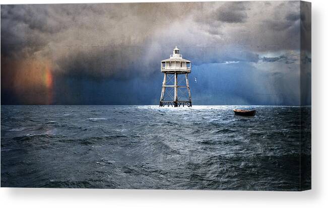 Horizon Over Water Canvas Print featuring the digital art Escaping Rowboat by Kathryn McBride