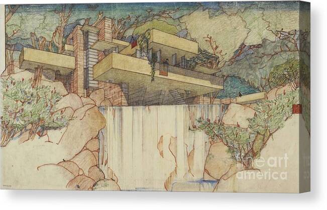 Pen And Ink Drawing Canvas Print featuring the photograph Fallingwater Pen and Ink by David Bearden