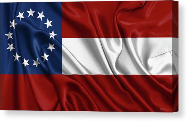 'state Heraldry' Collection By Serge Averbukh Canvas Print featuring the digital art First Flag of the Confederate States of America - Stars and Bars 1861-1863 by Serge Averbukh