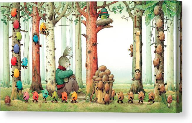 Eggs Easter Forest Canvas Print featuring the painting Forest Eggs by Kestutis Kasparavicius