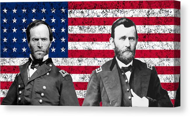 Civil War Canvas Print featuring the painting Generals Sherman and Grant by War Is Hell Store
