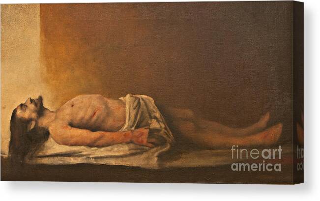 Jesus Canvas Print featuring the painting Jesus is laid in the tomb. by Dan Radi