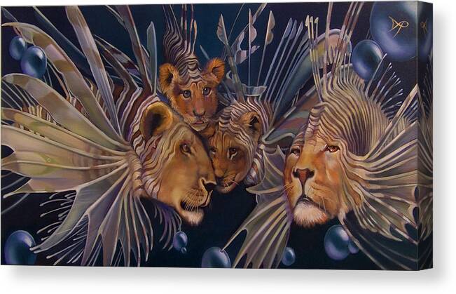 Lion Canvas Print featuring the painting Kindred Lionfish by Patrick Anthony Pierson