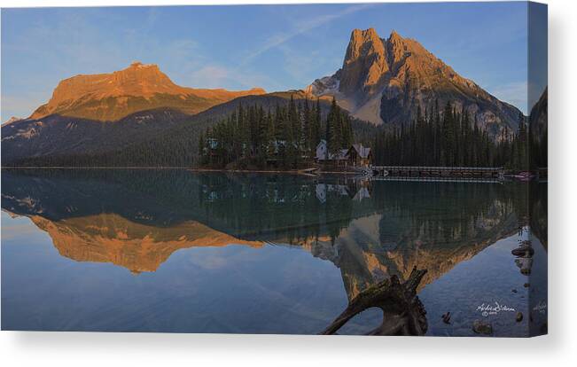 Hotel Canvas Print featuring the photograph Lake Emerald Lodge by Andrew Dickman